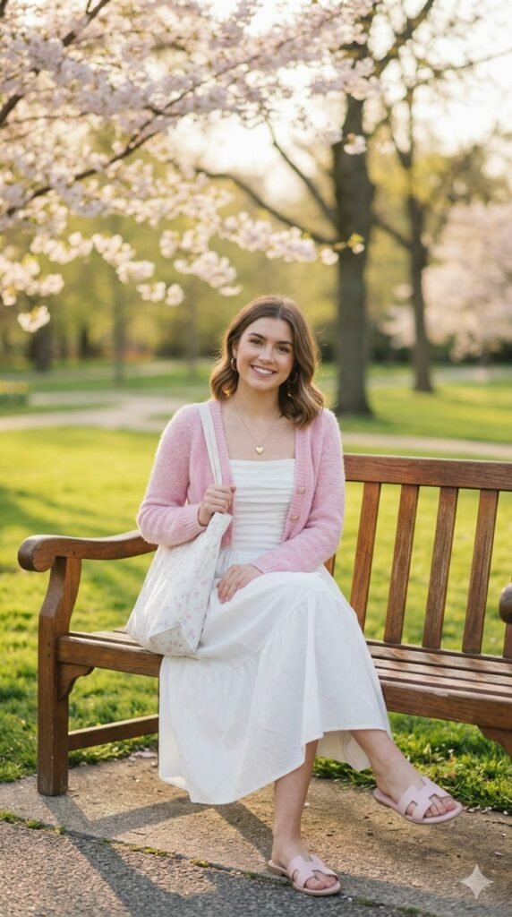 Woman sitting on park bench d5003e52eb